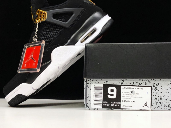 AIR JORDAN 4 “ROYALTY” BLACK/METALLIC GOLD-WHITE MENS 308497-032